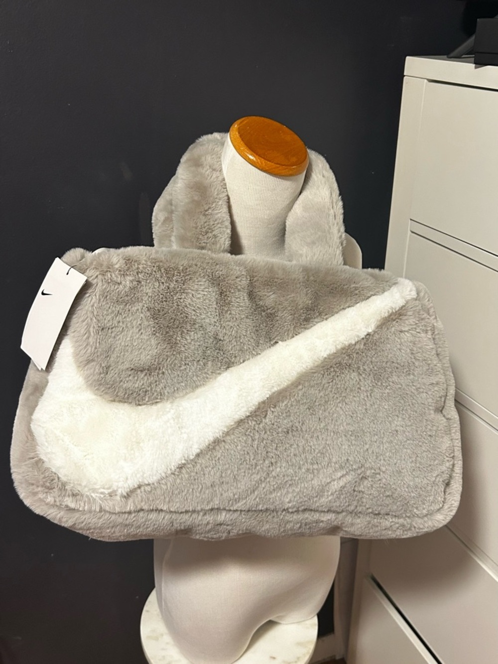Nike Plush Shoulder Bag in Light Gray and White